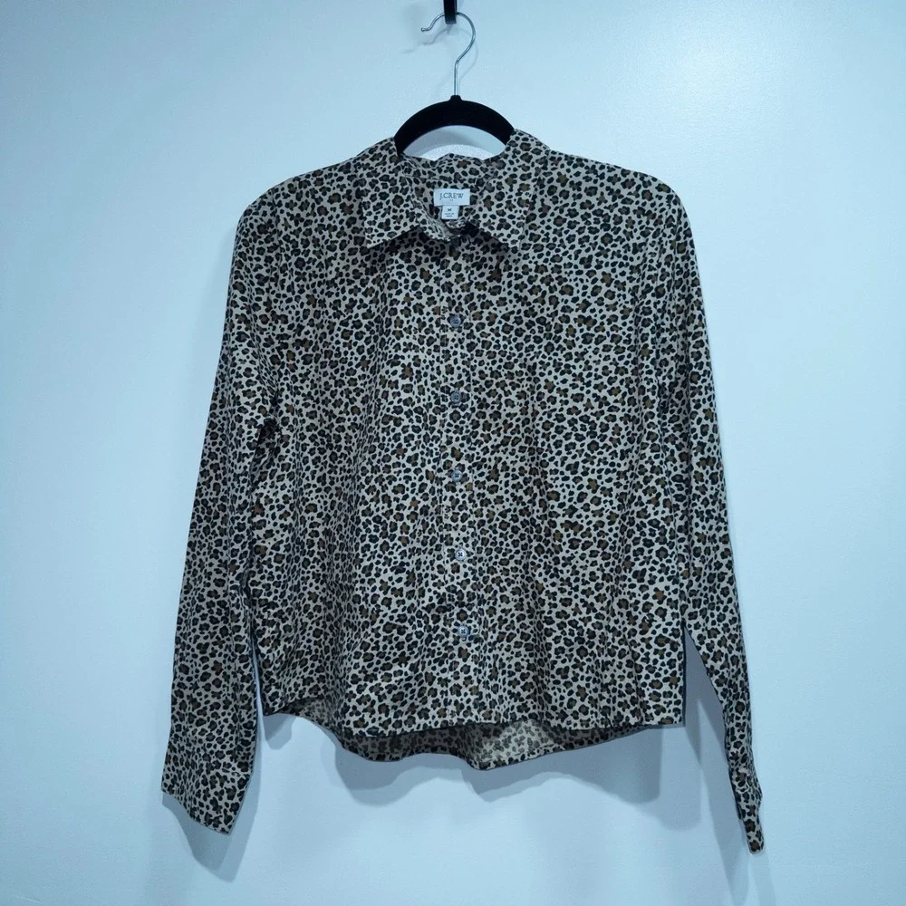 New J. Crew Cashew Rustic Canoe Leopard Modern Button-Up Shirt Medium